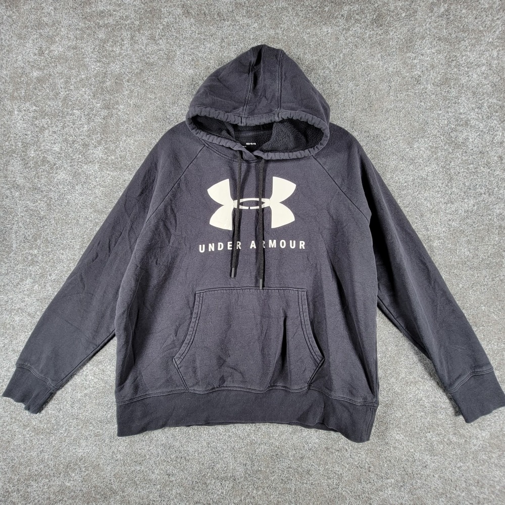 Under Armour Rival Fleece Pullover Hoodie Womens L Black Loose Fit‎ Logo Outdoor